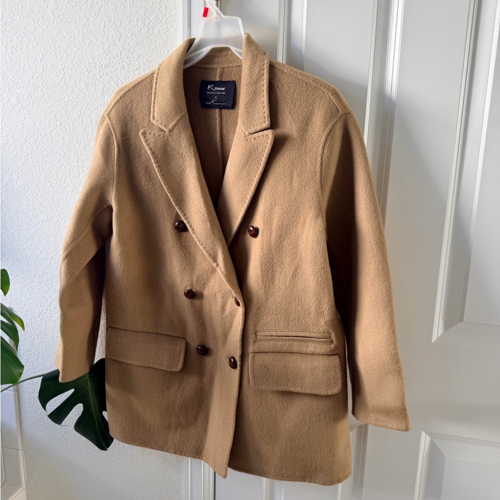 Tan Double-Breasted Women's Wool Coat